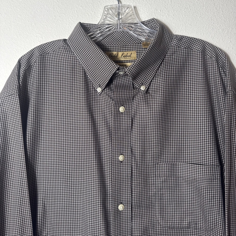 Gold Label Roundtree & Yorke Men's XL Brown Check Non-Iron Button Down Shirt